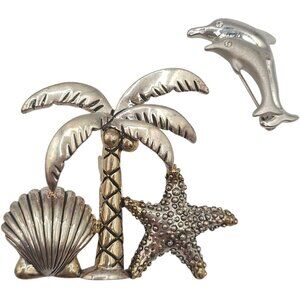 Retro Y2K Beachy Island Coastal Sealife Dolphin Florida Palm Tree Resort Pins
